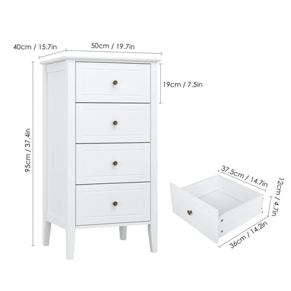 Chest of Drawers, Bedroom Chest of Drawers, White Chest of Drawers, 4 Drawers Dresser, Bedroom Furniture, Bedside Cabinet,50X40X95Cm Wooden White