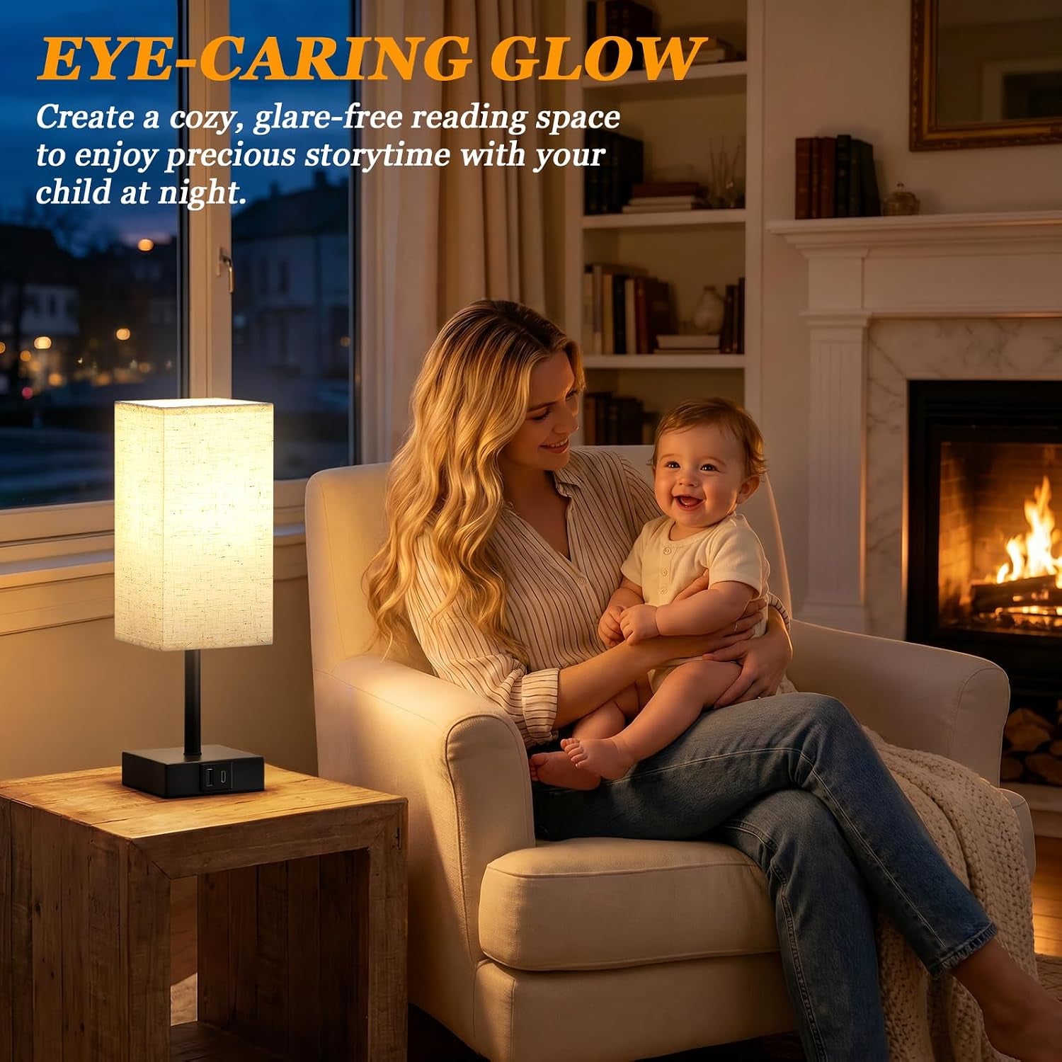 Touch Bedside Lamps, Bedside Table Lamp with USB A+C Charging Ports, Touch Lamps Bedside for Bedroom/Living Room/Study Room/Office, 3-Way Dimmable Reading Light (LED Bulb Included)