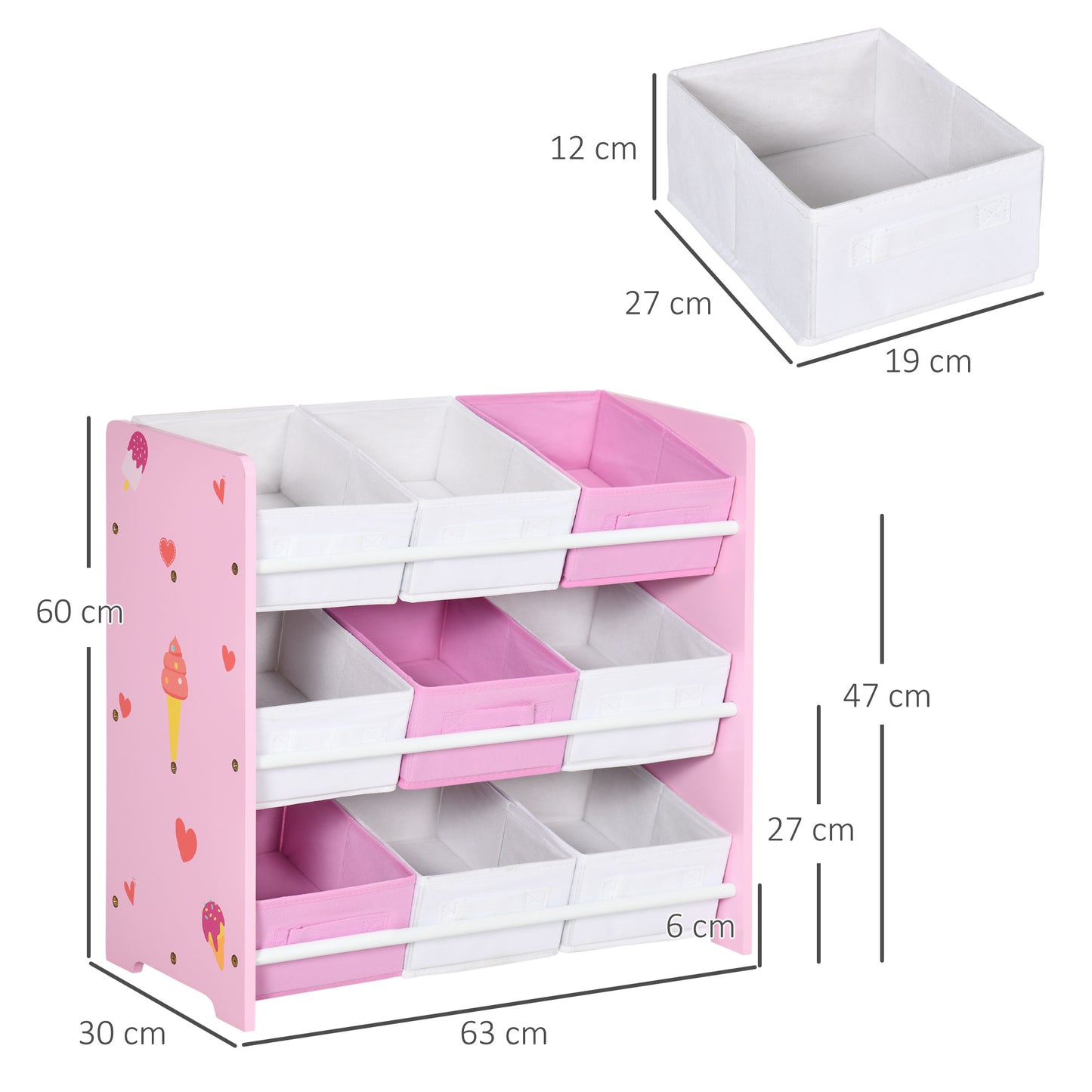 Kids Storage Unit W/ Nine Removable Baskets, for Nursery, Playroom