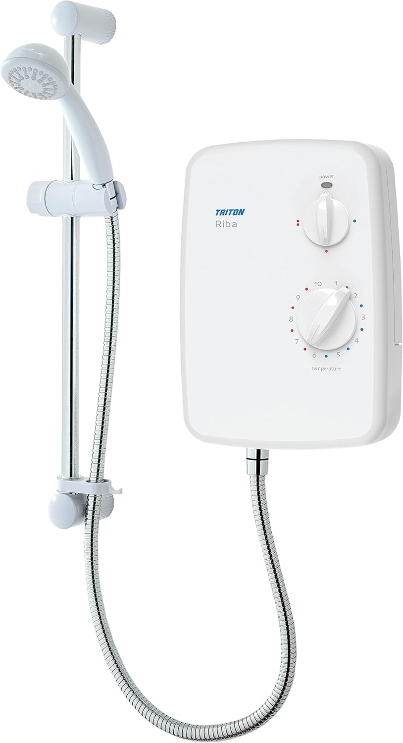 Riba, Shower Electric, 8.5 KW, White, Instant Hot Water, Replacement Shower, anti Twist Hose, Bathroom Showering Unit