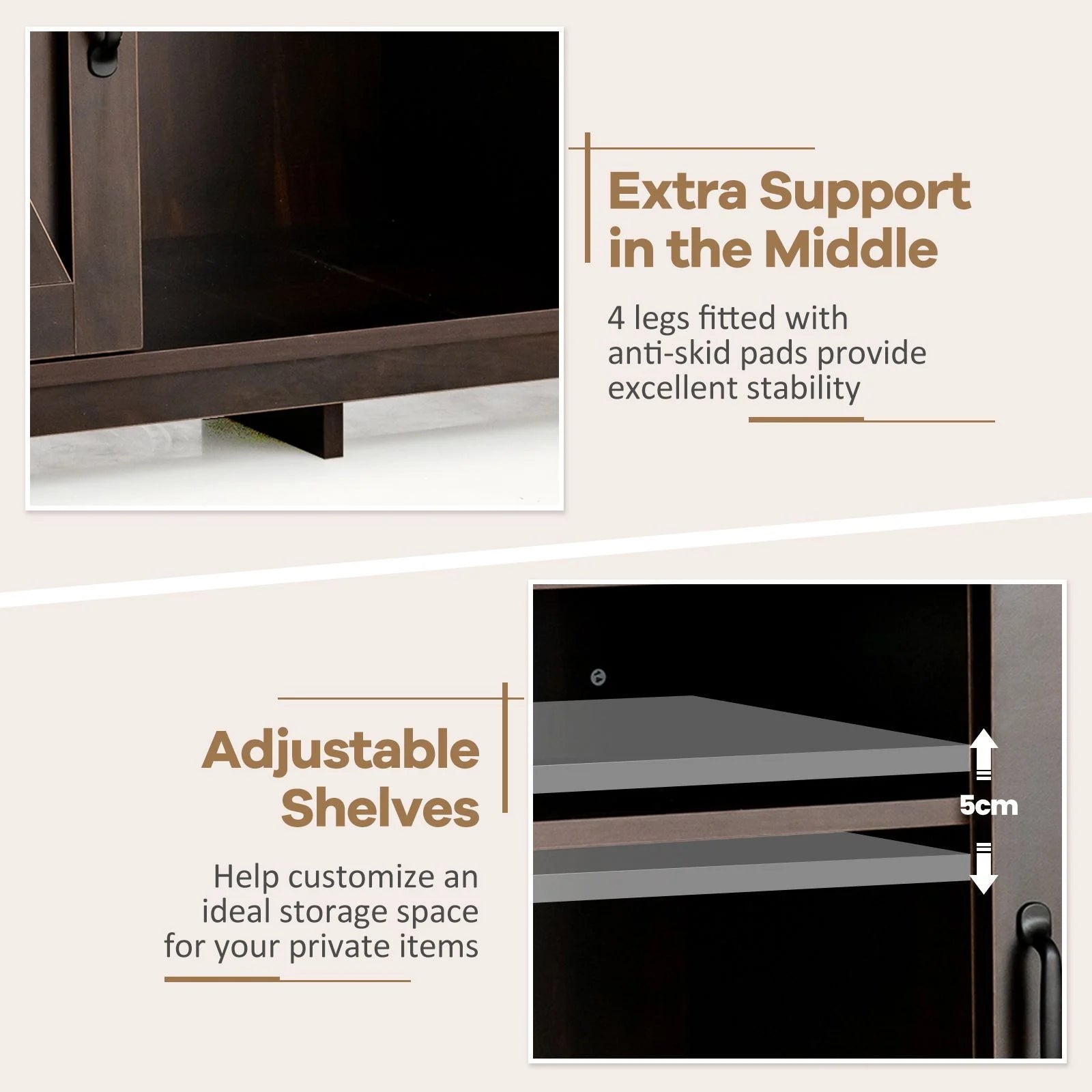 Buffet Storage Cabinet with Detachable 9-Bottle Wine Rack and 2 Door Cabinets