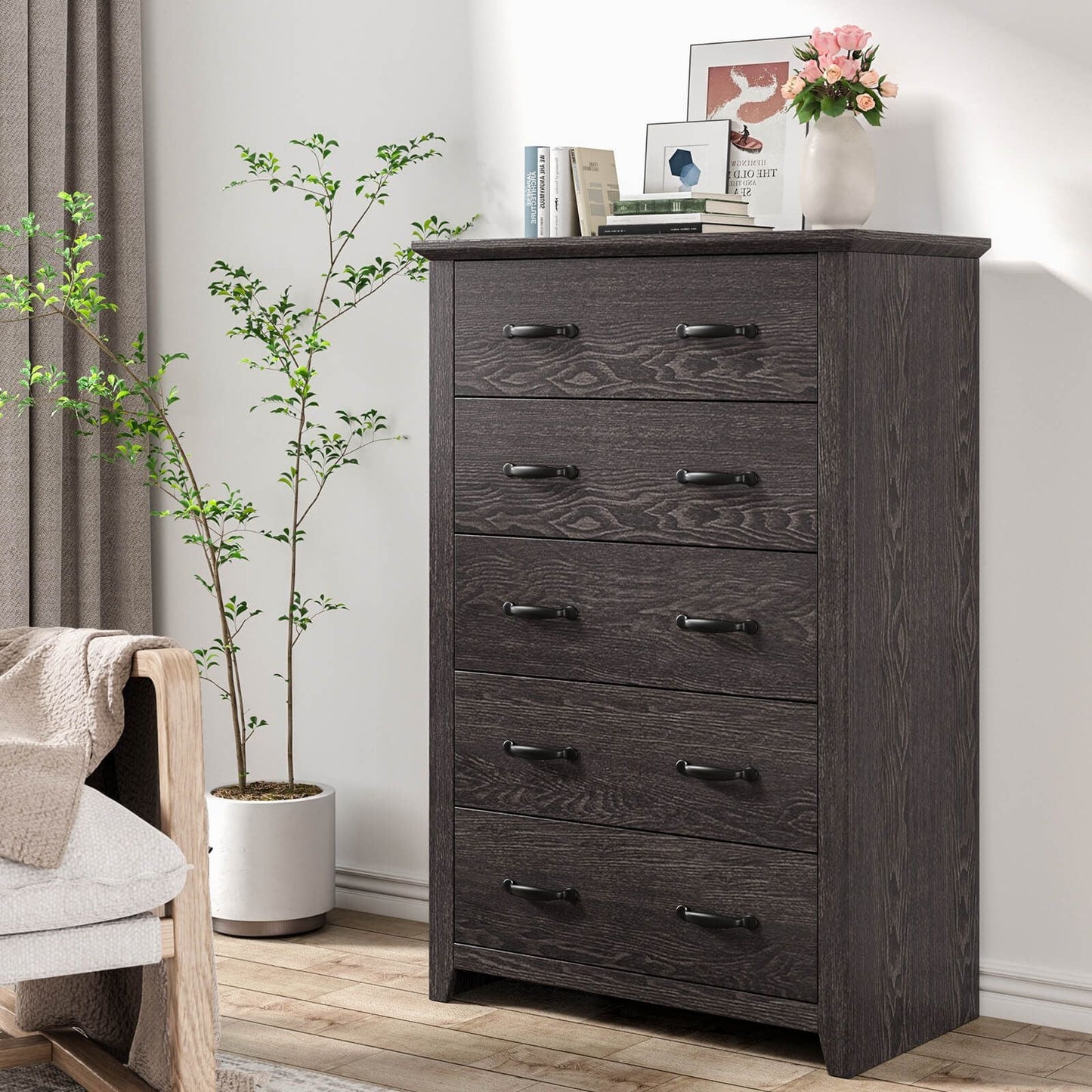 Dresser Vertical Chest of Drawers with 5 Pull-Out Drawers