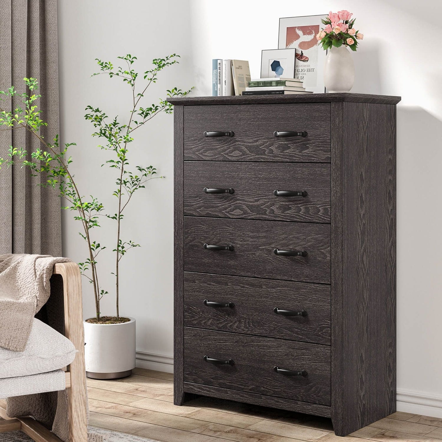 Dresser Vertical Chest of Drawers with 5 Pull-Out Drawers