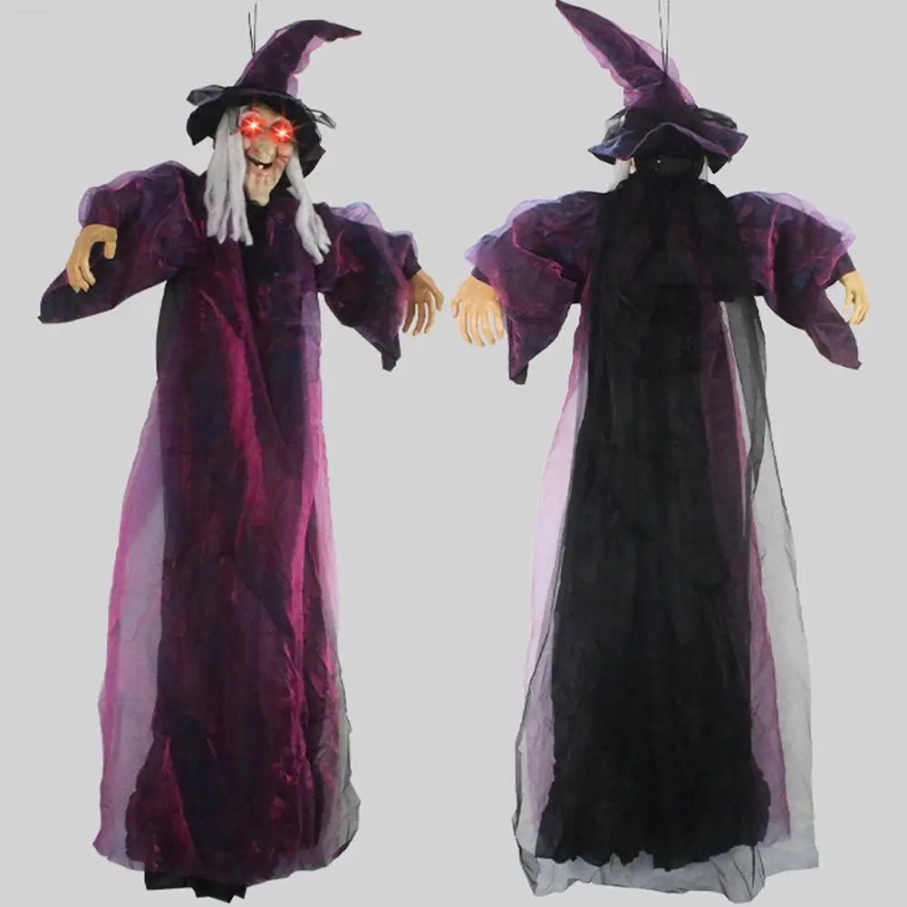 Halloween Life Size Talking Witch Purple Outdoor Spooky Scary Witch Animatronic Voice Controlled Glowing Screaming Decoration