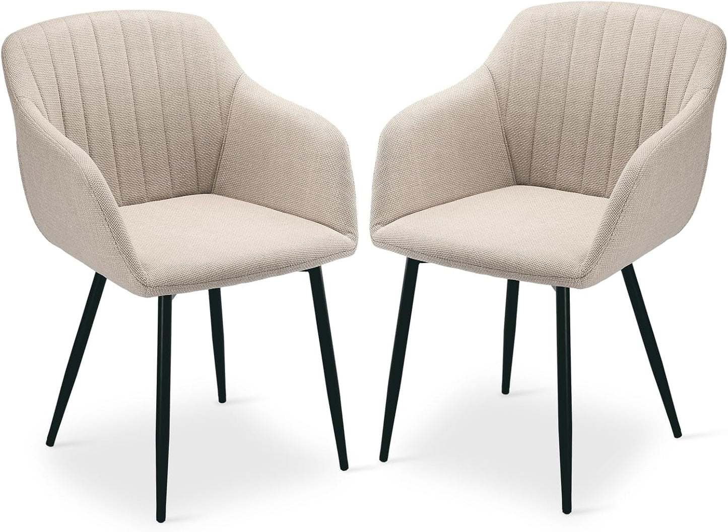 Dining Chairs Set of 2 Polyester Armchair for Living Room with Metal Legs Kitchen Chairs, Beige