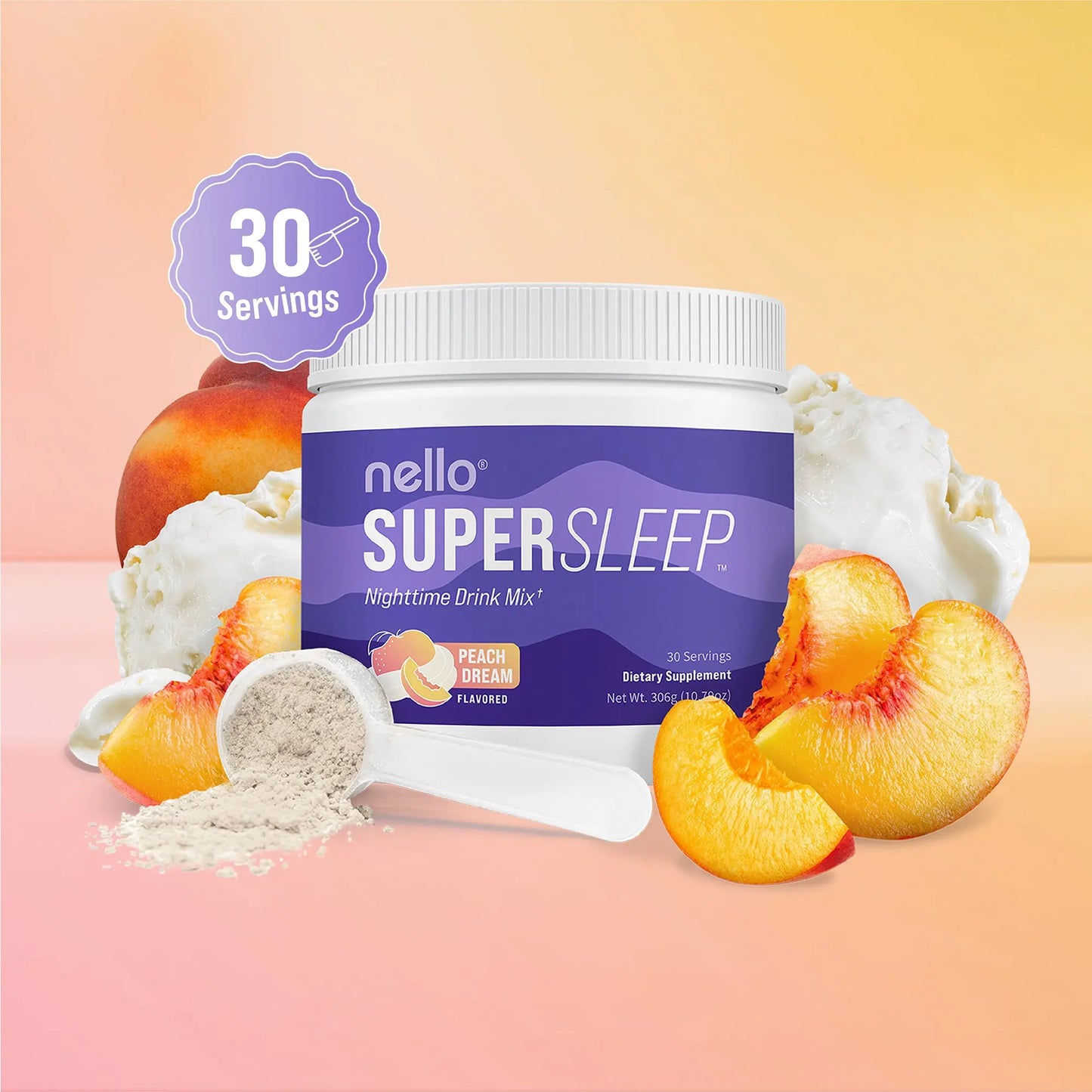 Nello Supersleep Nighttime Sleep Support Drink Mix, 30 Serving Tub, KSM-66 Ashwagandha, Maizinol, L-Glycine, Magnesium Glycinate, Melatonin-Free