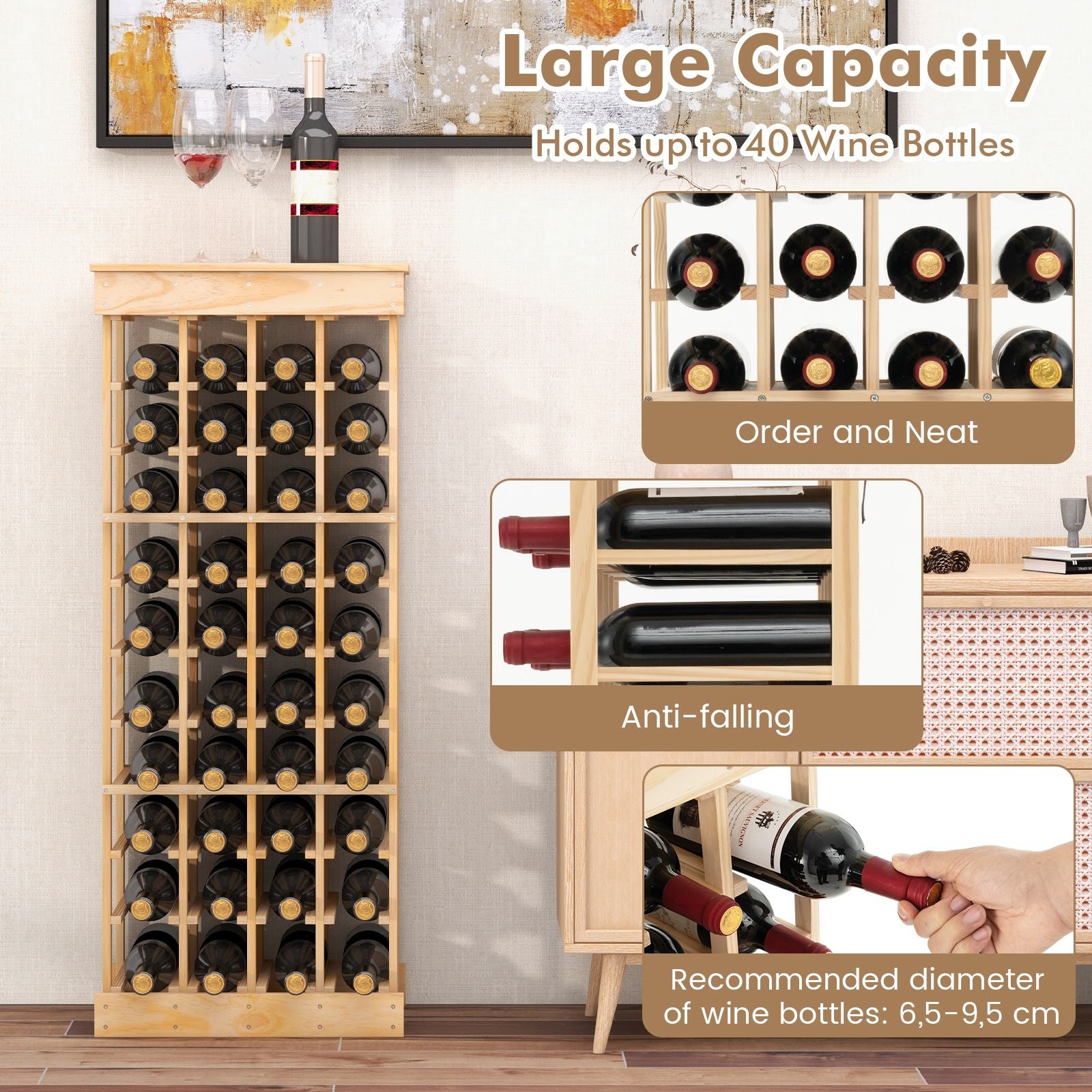 40-Bottle Freestanding Wine Rack Storage Shelf with Tabletop