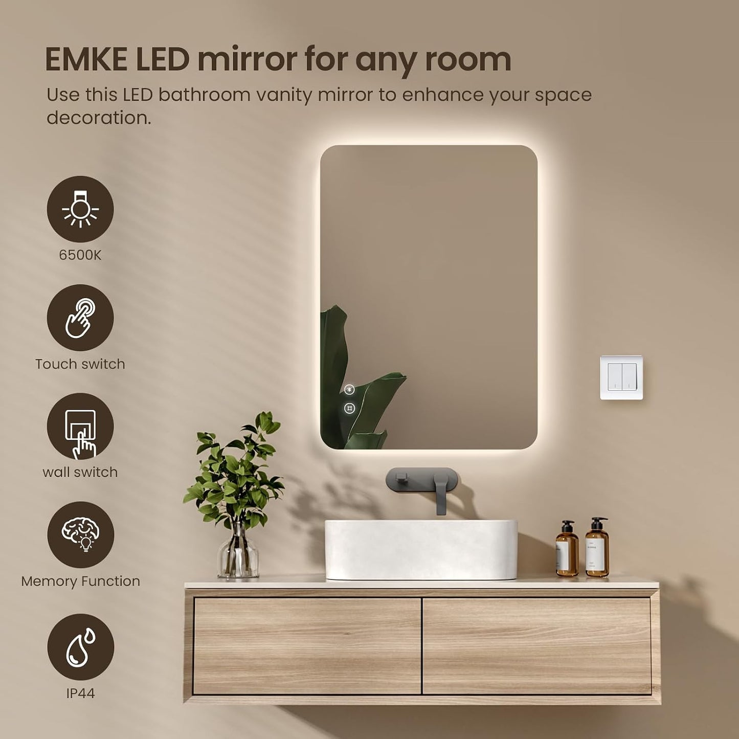 500 X 700 Mm Backlit Illuminated Bluetooth Bathroom Mirrors with Shaver Socket, Wall Mounted Multifunction Bathroom Vanity Mirror with LED Lights and Demister Pad, Energy-Saving LED Smart Mirrors | Bluetooth Speaker with Touch-Controlled LED Lighting, Integrated Demister and Memory Function.