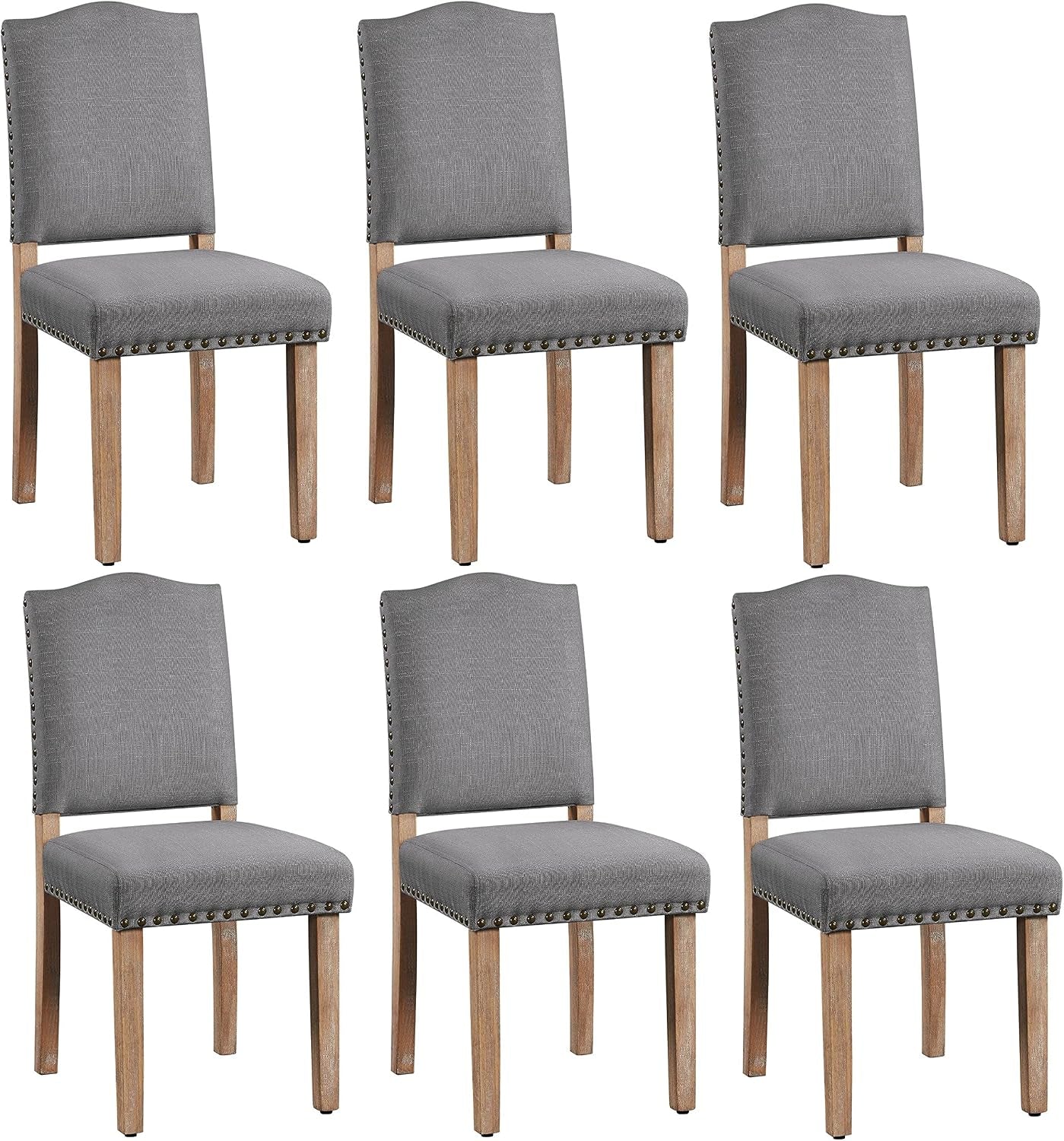 Fabric Dining Chairs Set of 6 Nailhead Trim Upholstered Dark Grey | Upholstered Armless Kitchen Chairs Padded Seat, Dining Room Chairs Side Chairs for Living Room Restaurants, Cafés, Hotels
