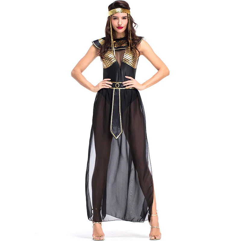 Carnival Party Halloween Egyptian Cleopatra Costume Women Adult Egypt Queen Cosplay Sexy Golden Fancy Dress
