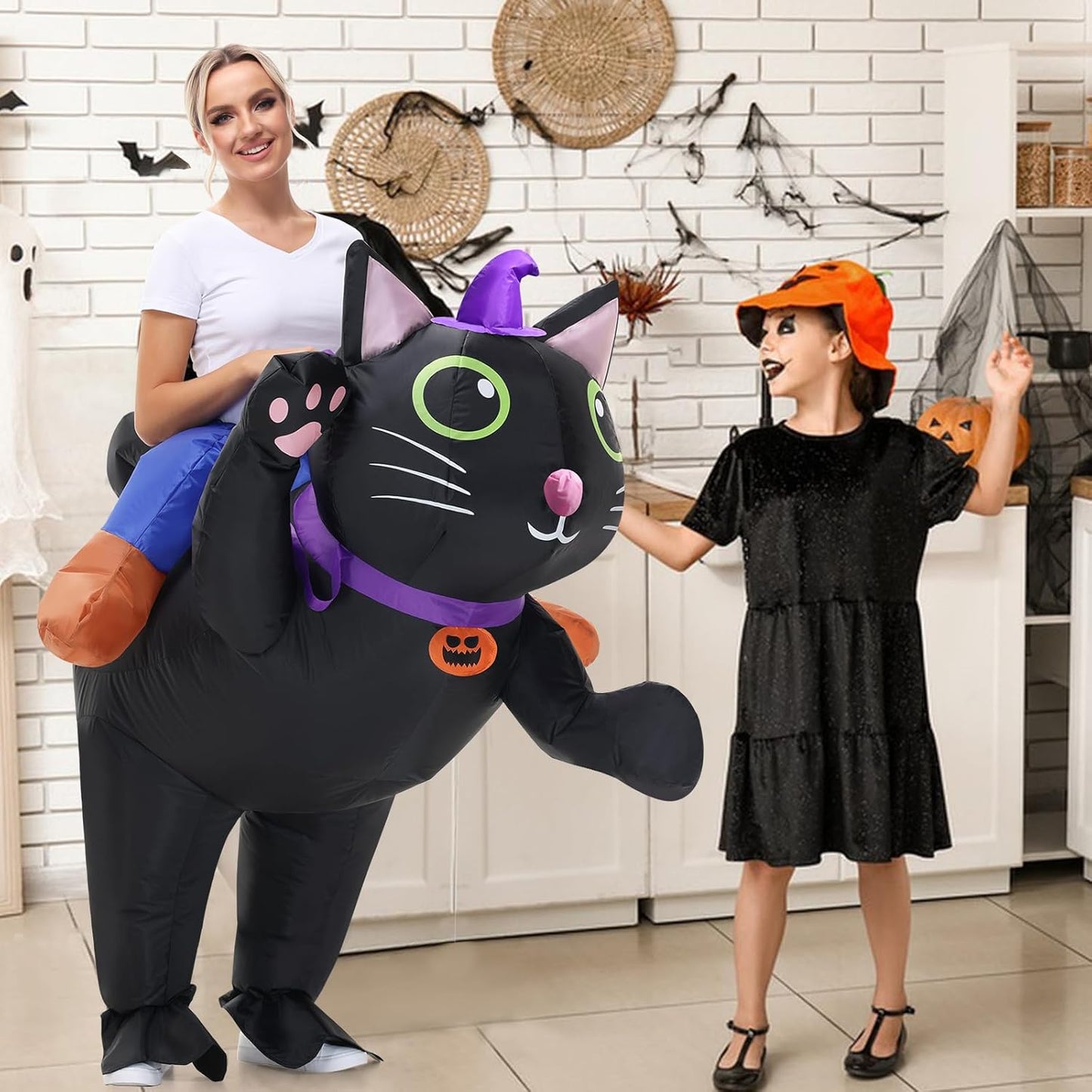 Inflatable Cat Costume for Adult Kids, Halloween Costumes Men Women Ride on Blow up Costumes Funny Fancy Dress Party Costumes (Adult)