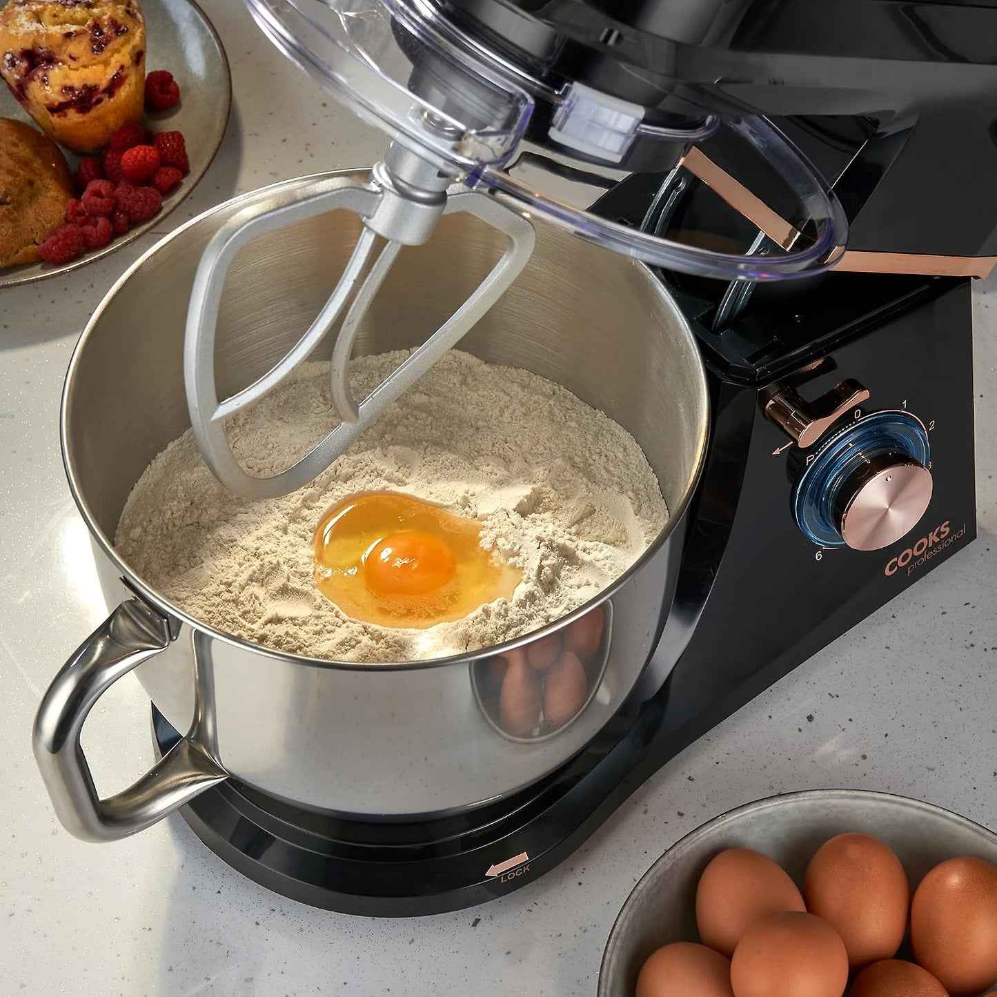 Stand Mixer 1200W with 6 Speeds & Pulse, 7L S-Steel Mixing Bowl, Splash Guard, Whisk, Beater & Dough Hook | Electric Kitchen Mixer for Cakes, Bread, Baking | Black & Rose Gold