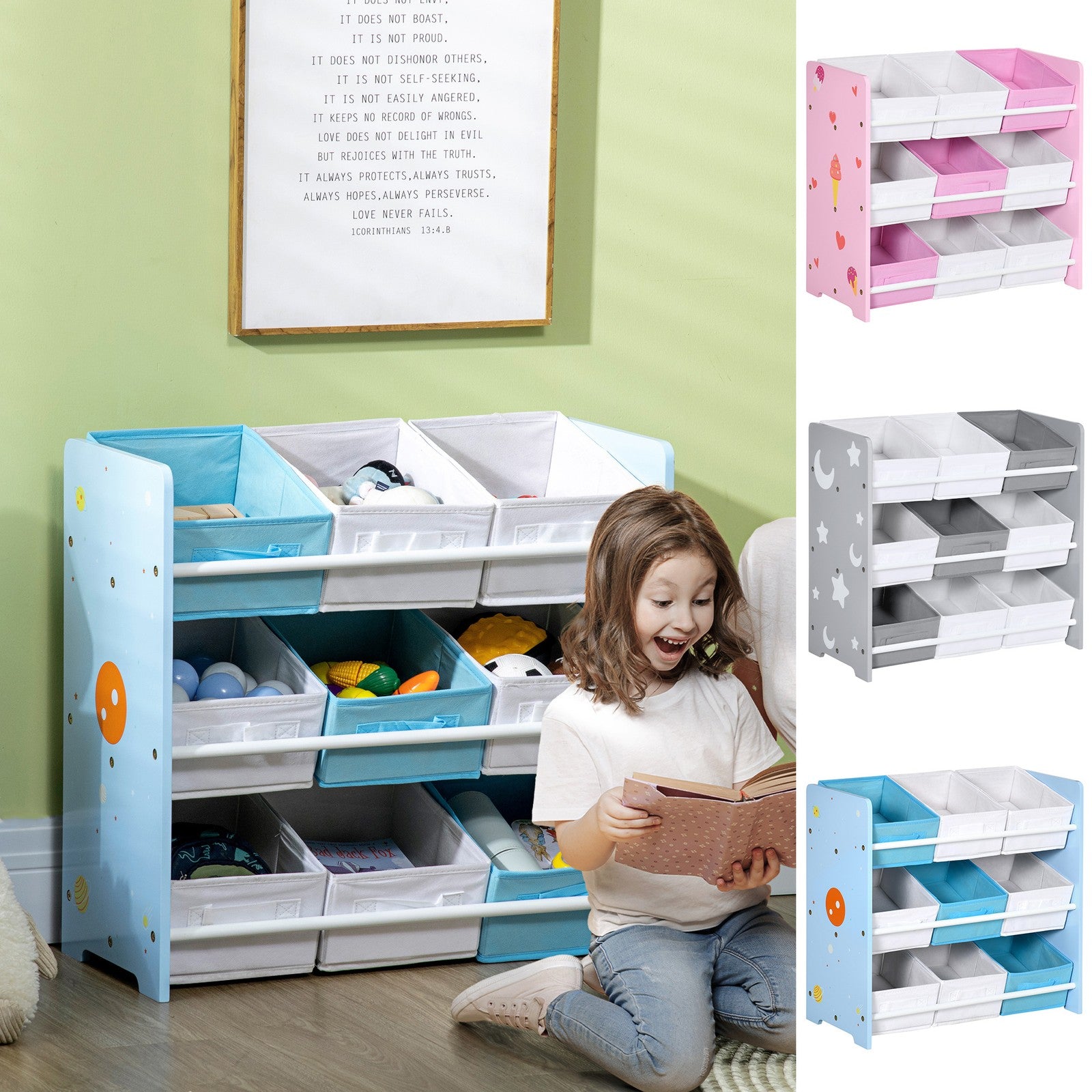 Kids Storage Unit W/ Nine Removable Baskets, for Nursery, Playroom