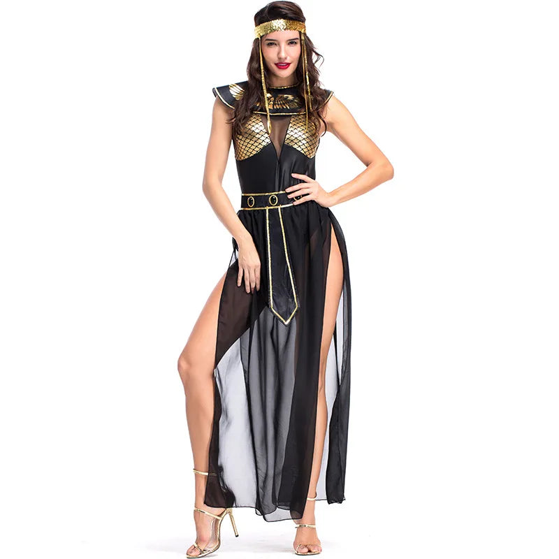 Carnival Party Halloween Egyptian Cleopatra Costume Women Adult Egypt Queen Cosplay Sexy Golden Fancy Dress