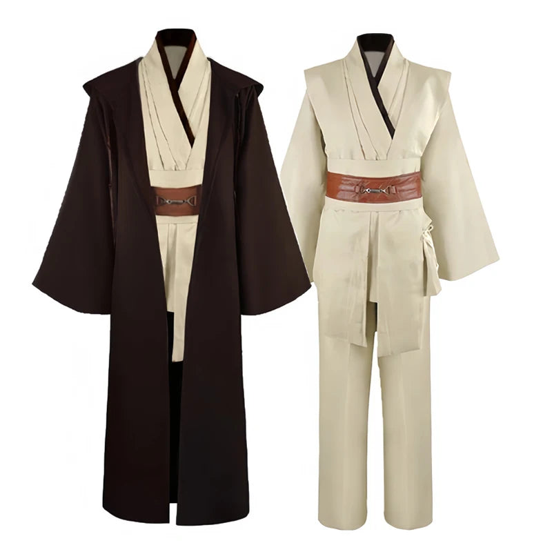 Obi Wan Kenobi Men'S Costume Robe Adult Male Jedi Knight Tunic Costume Hooded Uniform Full Set Halloween Cosplay Cloak