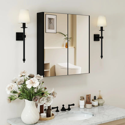Sleek Medicine Cabinet with Double Mirrored Doors - Space-Saving Storage Solution for Your Bathroom