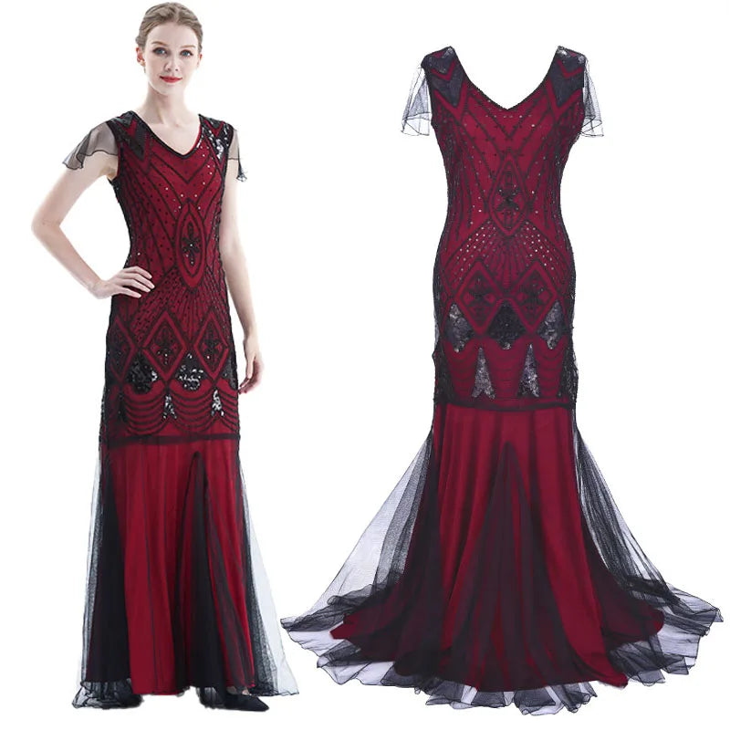 Women Sequins Glitter Gatsby Vintage Dress 1920S Retro Clubwear Elegant Ladies Halloween Party Cos Dresses Long Gowns Vestidos