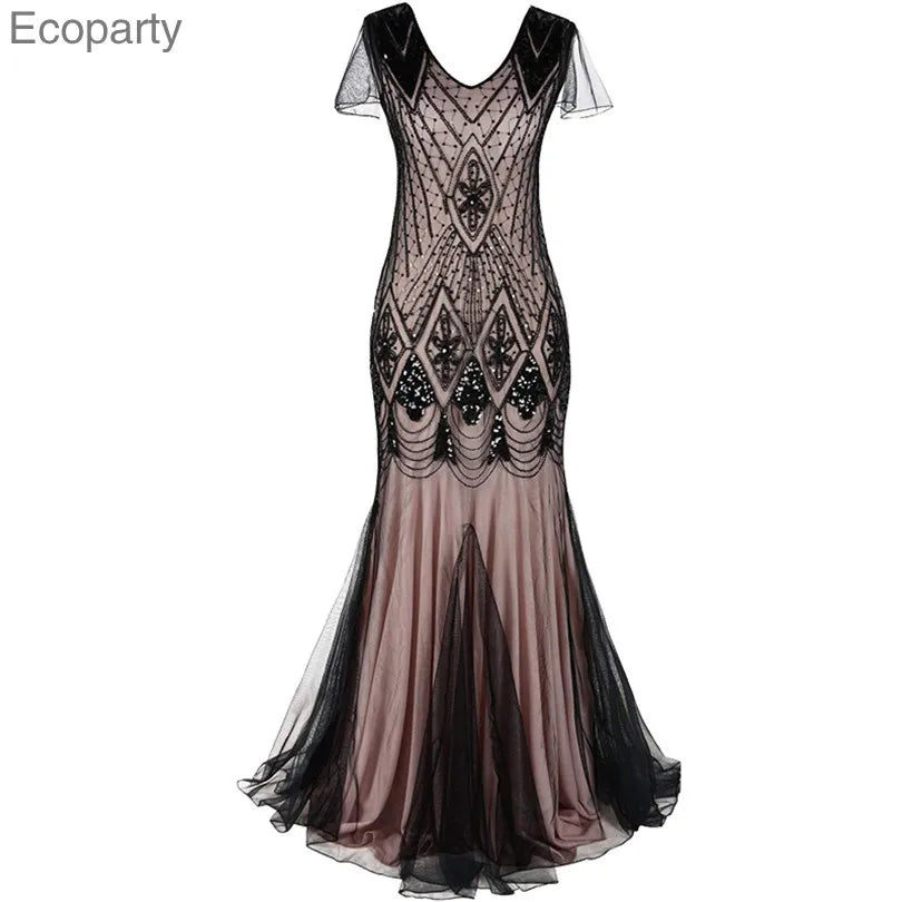 Women Sequins Glitter Gatsby Vintage Dress 1920S Retro Clubwear Elegant Ladies Halloween Party Cos Dresses Long Gowns Vestidos