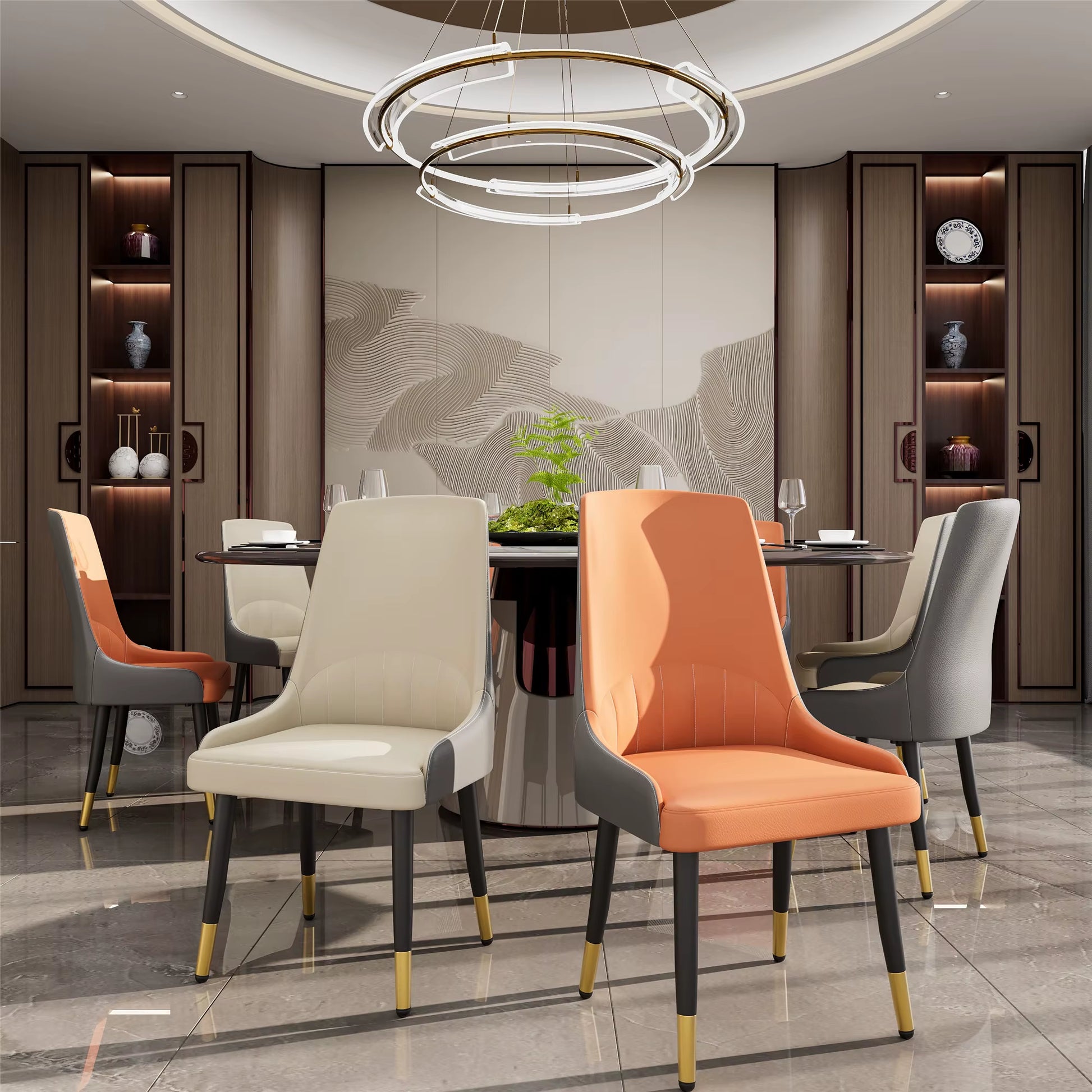 Faux Leather Dining Chairs Set of 2, Modern Upholstered Kitchen Dining Room Chairs Armless Accent Side Chairs with Metal Legs