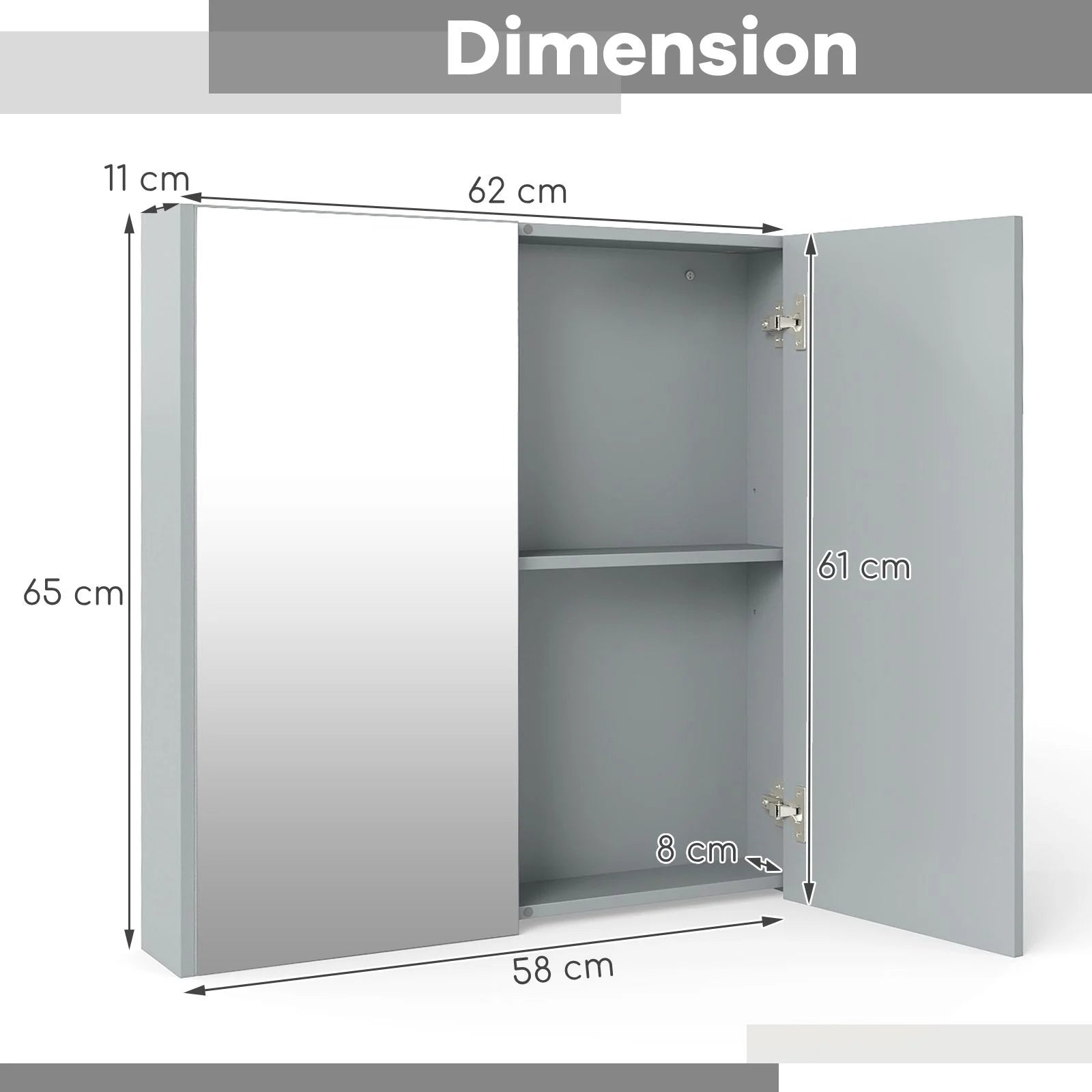 Sleek Medicine Cabinet with Double Mirrored Doors - Space-Saving Storage Solution for Your Bathroom