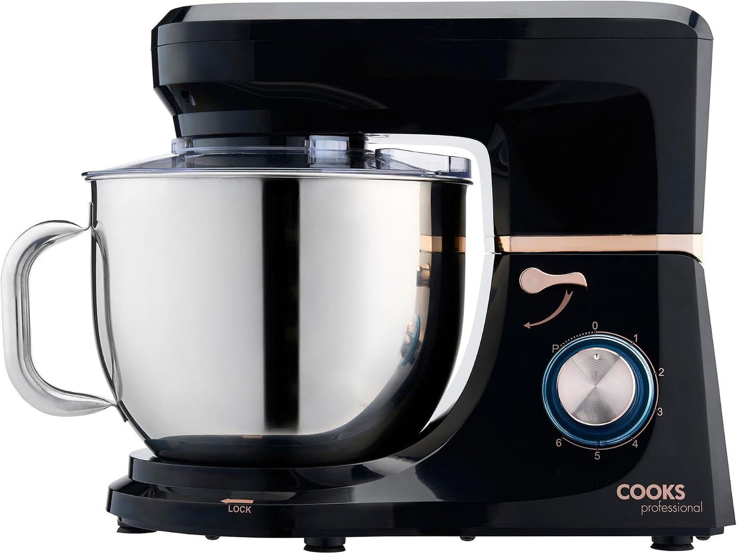 Stand Mixer 1200W with 6 Speeds & Pulse, 7L S-Steel Mixing Bowl, Splash Guard, Whisk, Beater & Dough Hook | Electric Kitchen Mixer for Cakes, Bread, Baking | Black & Rose Gold