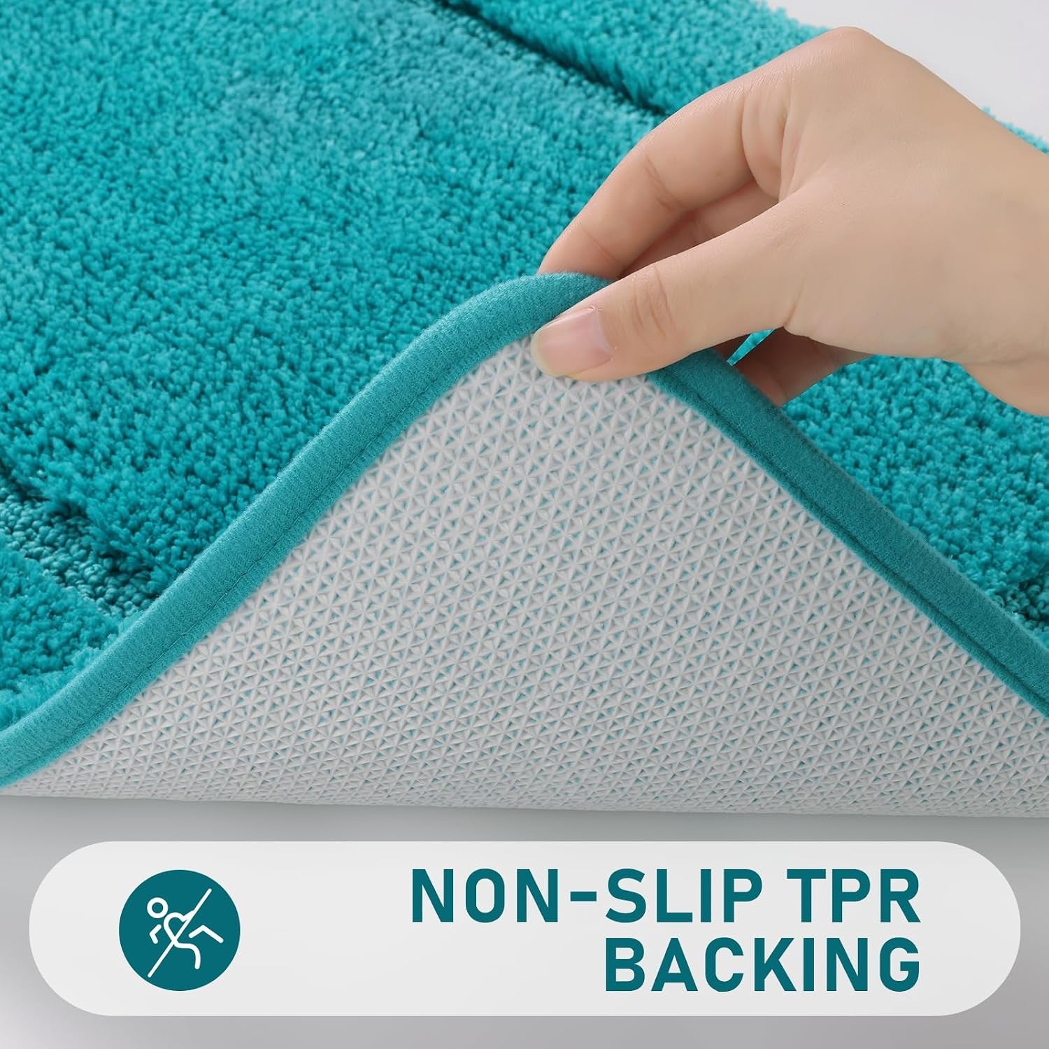 Non Slip Bath Mat Set 3 Piece Shaggy Microfiber Machine Washable Bath Mats with Toilet Rug Absorbent Soft Shower Rug for Bathroom, Turquoise
