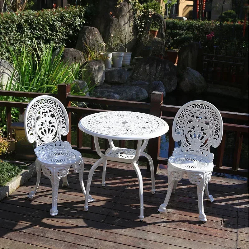 Italian Waterproof Iron Garden Furniture Sets Cast Aluminum Sun-Proof Courtyard Villa Outdoor Table and Chair Set