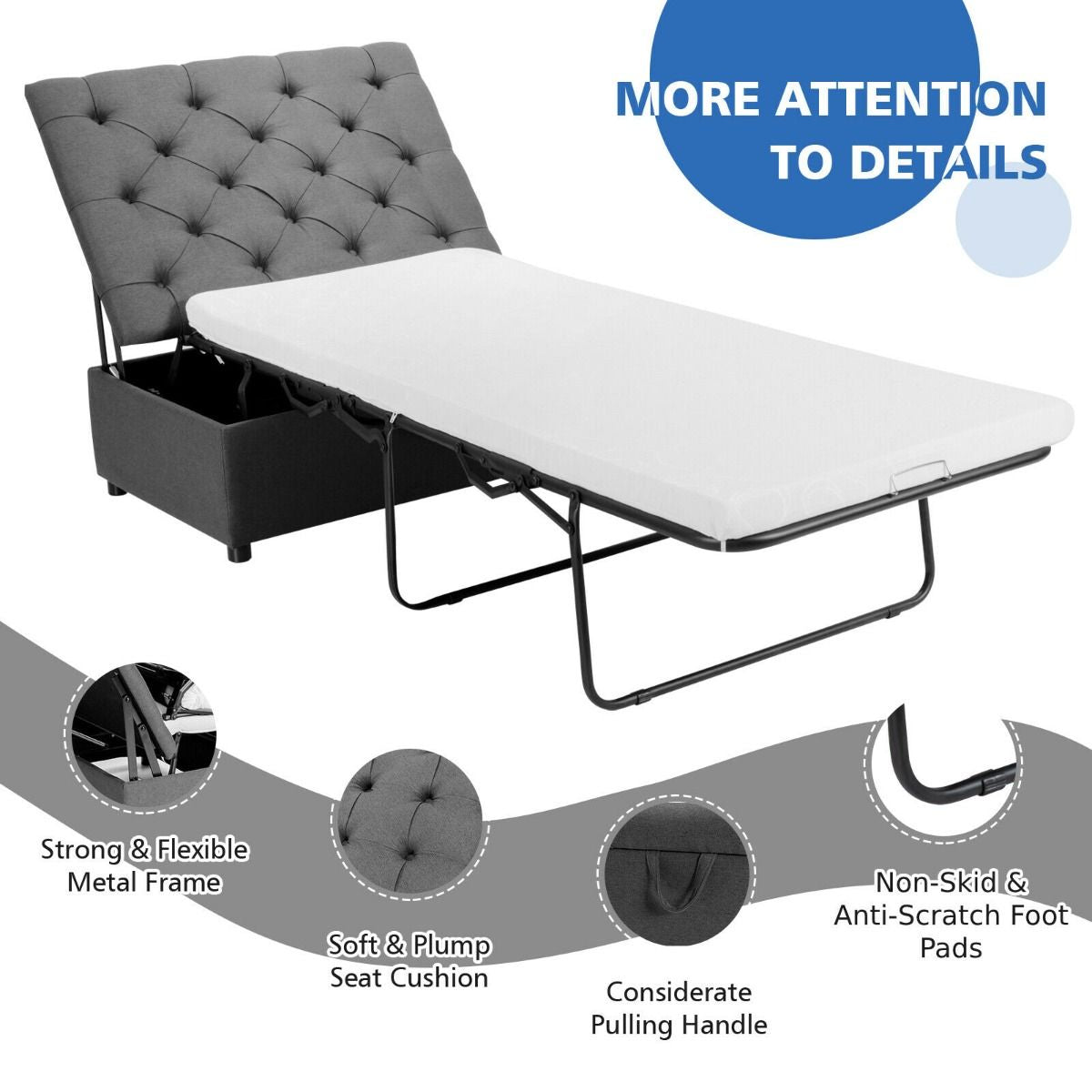 2-In-1 Convertible Sofa Bed with Mattress for Home and Office