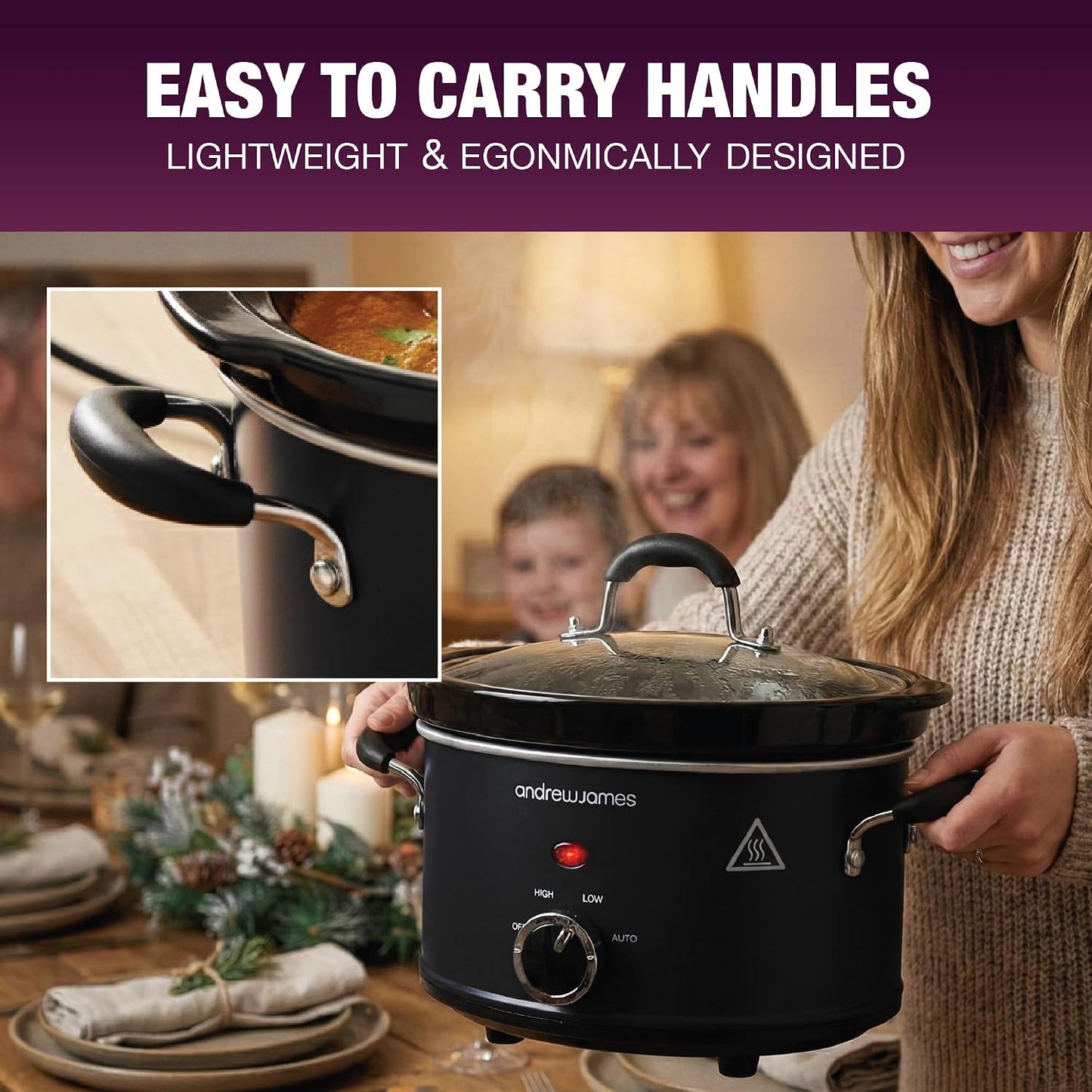 1.5L Slow Cooker - Roast-To-Rest – Compact Small Slow Cooker for 1–2 People with Oven-Proof Ceramic Pot, Easy-Clean Design, 3 Heat Settings & Glass Lid