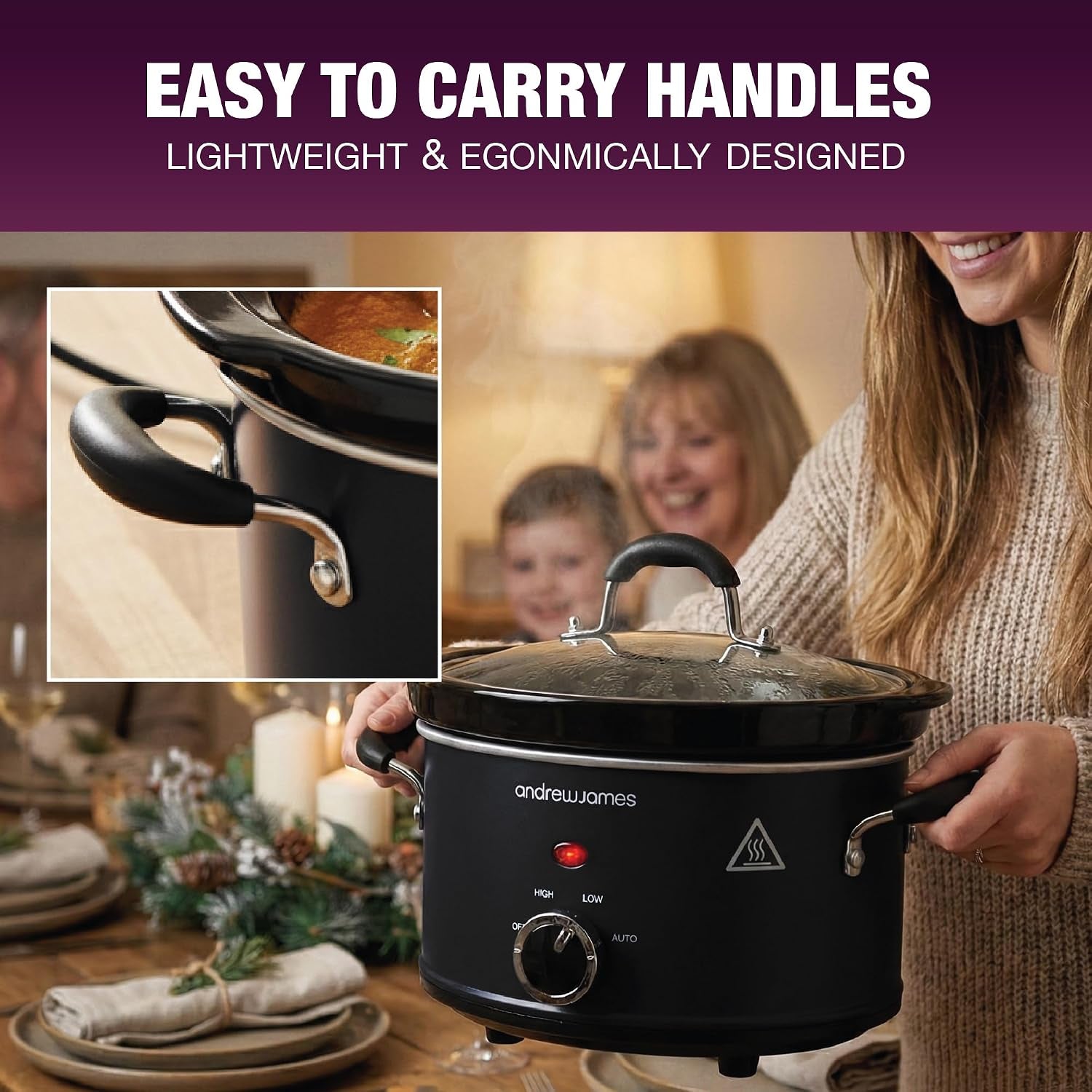 1.5L Slow Cooker - Roast-To-Rest – Compact Small Slow Cooker for 1–2 People with Oven-Proof Ceramic Pot, Easy-Clean Design, 3 Heat Settings & Glass Lid
