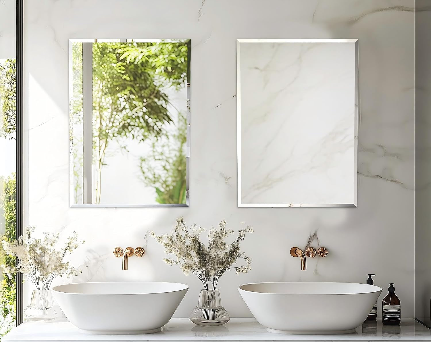 Medium Frameless Bathroom Wall Mirror 80 X 60Cm Plain Edge Silver | High Clarity Distortion Free Rectangle Wall Mirrors with 3 Hangers for over Sink Vanity, Hanging Vertically or Horizontally