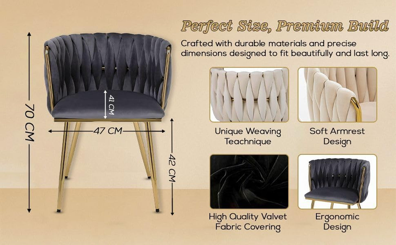 Set of 2 X Luxury Velvet/Metal Upholstered Seat Woven Dining Kitchen Home Restaurant Bar Pub Stool Chair (Cream/Gold)