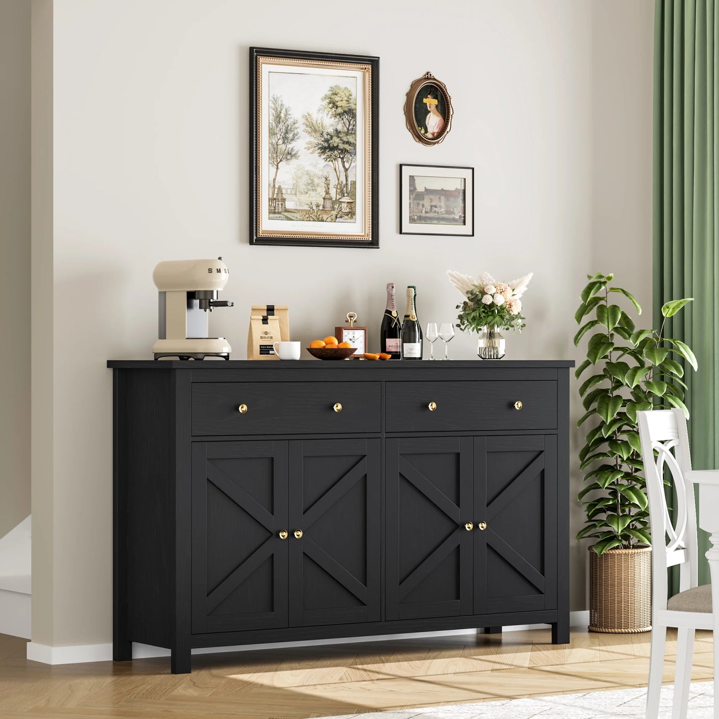 White Sideboard Storage Cabinet 140Cm Large Kitchen Cabinet for Living Room Dining Room