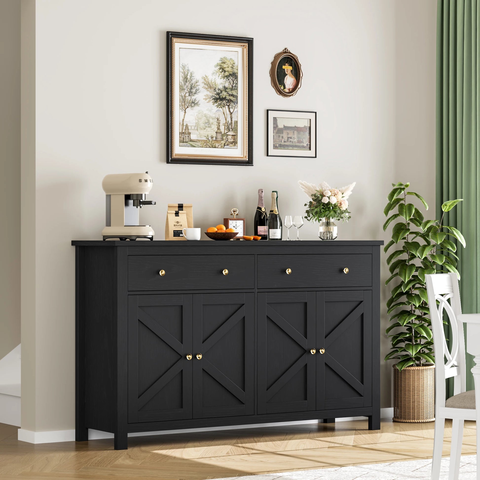 White Sideboard Storage Cabinet 140Cm Large Kitchen Cabinet for Living Room Dining Room