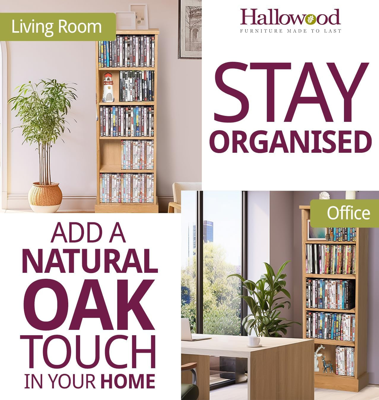 Waverly Solid Wooden Oak DVD Storage Cabinet 5-Tier | Brown Solid Wood DVD Rack Holds 120 Dvds, Media CD Shelf Unit, Light Oak Furniture for Living Room, Office Use or Hallway