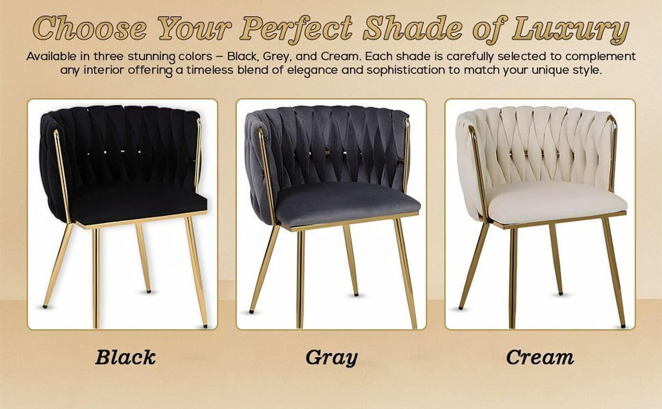 Set of 2 X Luxury Velvet/Metal Upholstered Seat Woven Dining Kitchen Home Restaurant Bar Pub Stool Chair (Cream/Gold)