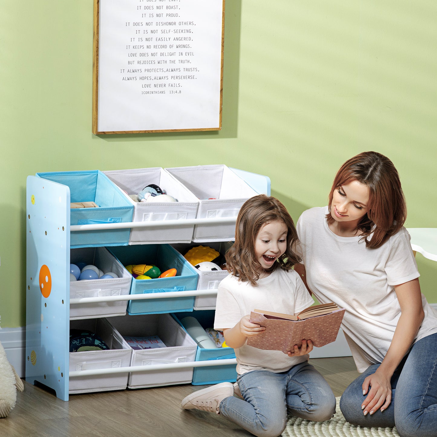 Kids Storage Unit W/ Nine Removable Baskets, for Nursery, Playroom