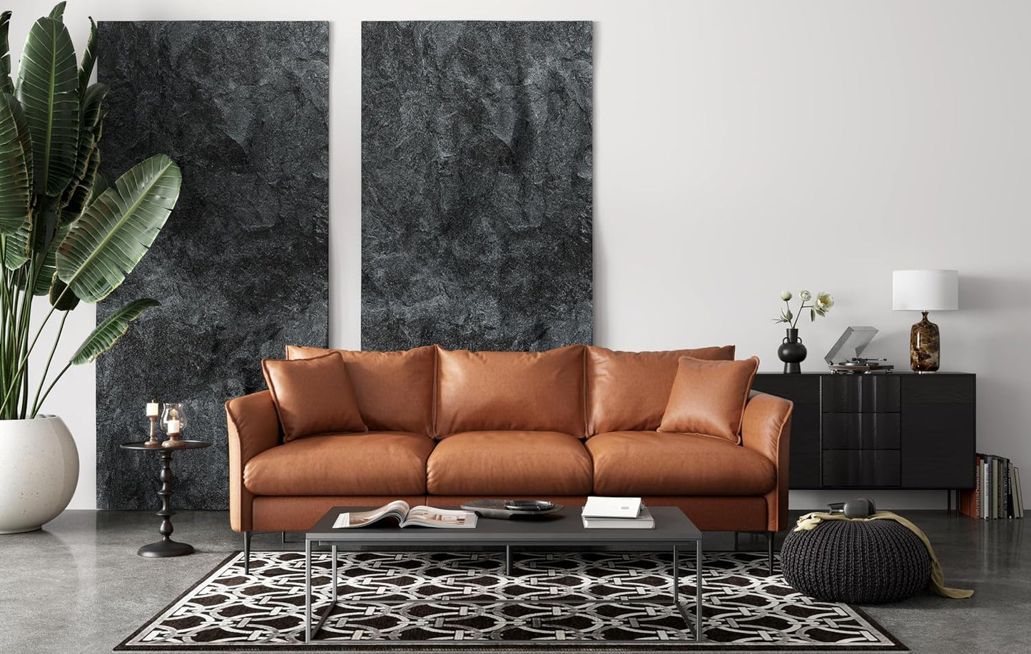 Valencia 3 Seater Leather Sofa, Genuine Leather Contemporary Couch with 2 Pillows, Living Room Furniture Easy to Clean - Jasper
