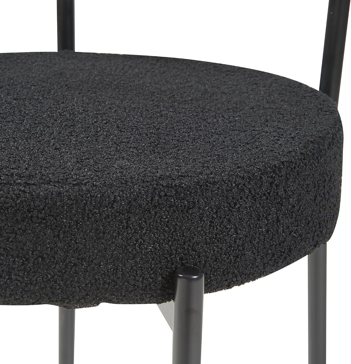 Modern Dining Room Chairs, Mid-Century round Upholstered Boucle Kitchen Dining Chairs with Black Metal Legs (4, Black)