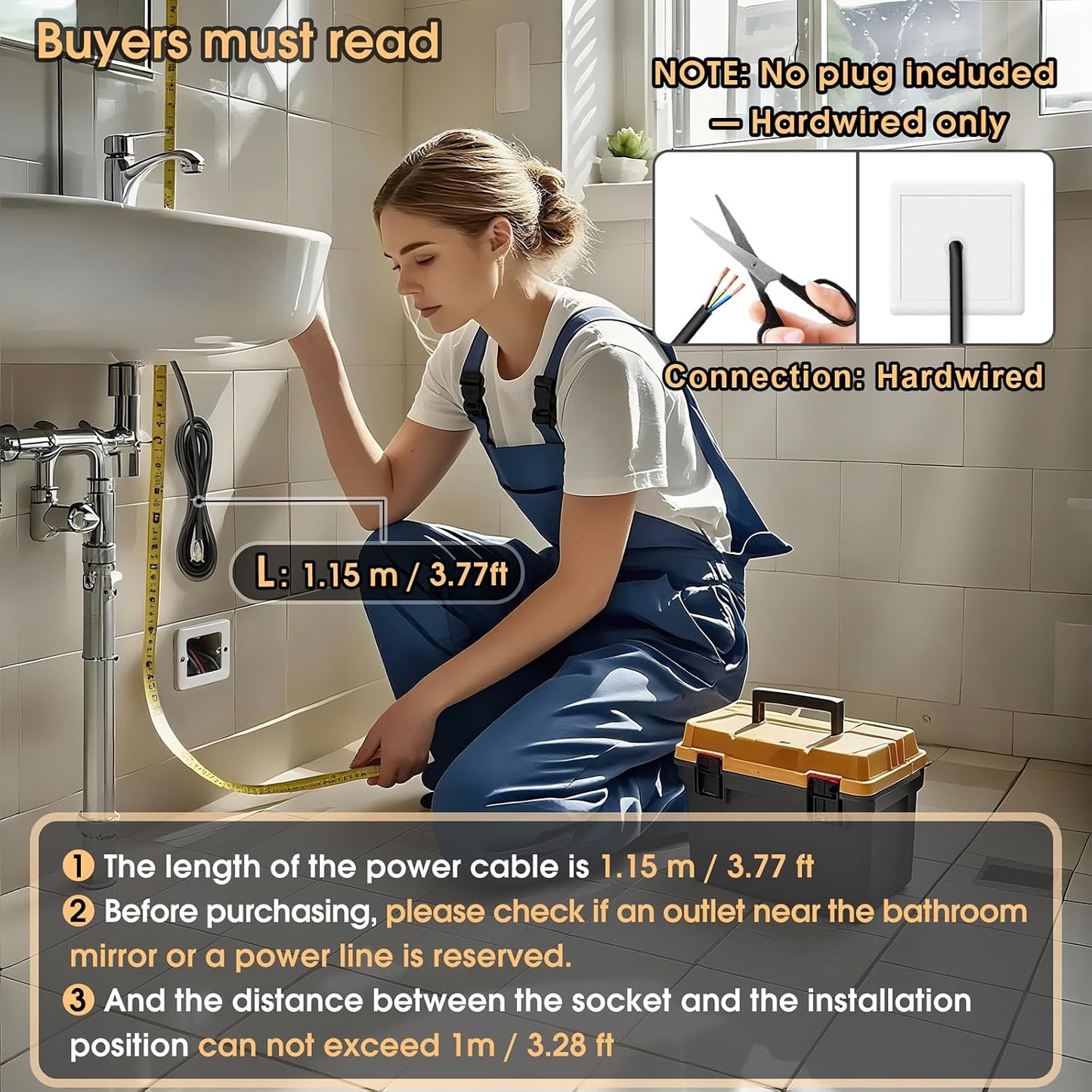 Bathroom Mirror with LED Lights, 500×700Mm Electric Vanity Mirror with Backlit Lights, Anti-Fog, Asymmetrical, Wall Mounted Dimmable 3 Color Lighting, IP54, Vertically Only