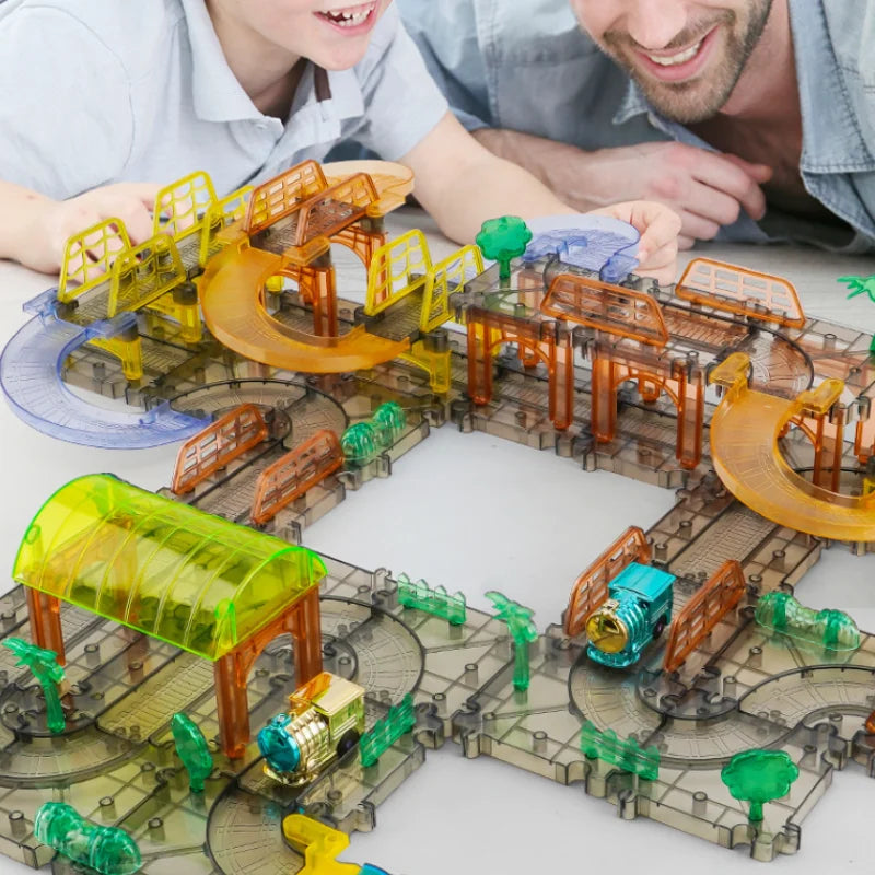 Electric Train Tracks Toys Splicing Track Trains Transparent Electric Toy Puzzle Assembly Kid Toys City Games Birthday Gifts Boy