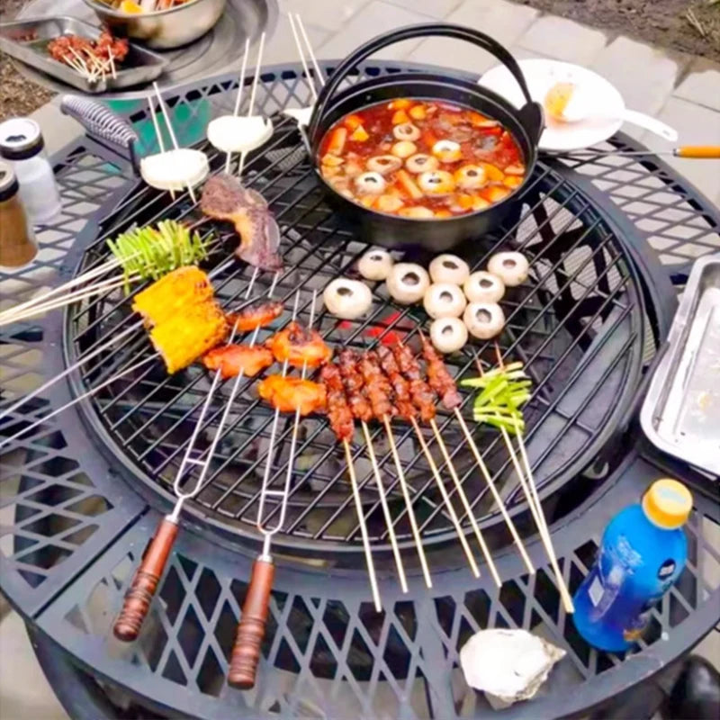 Charcoal Grill & Patio Heater 2-In-1,Area for 8-10 People, Heavy Duty Black Steel Fire Pit with Wheels, Outdoor BBQ