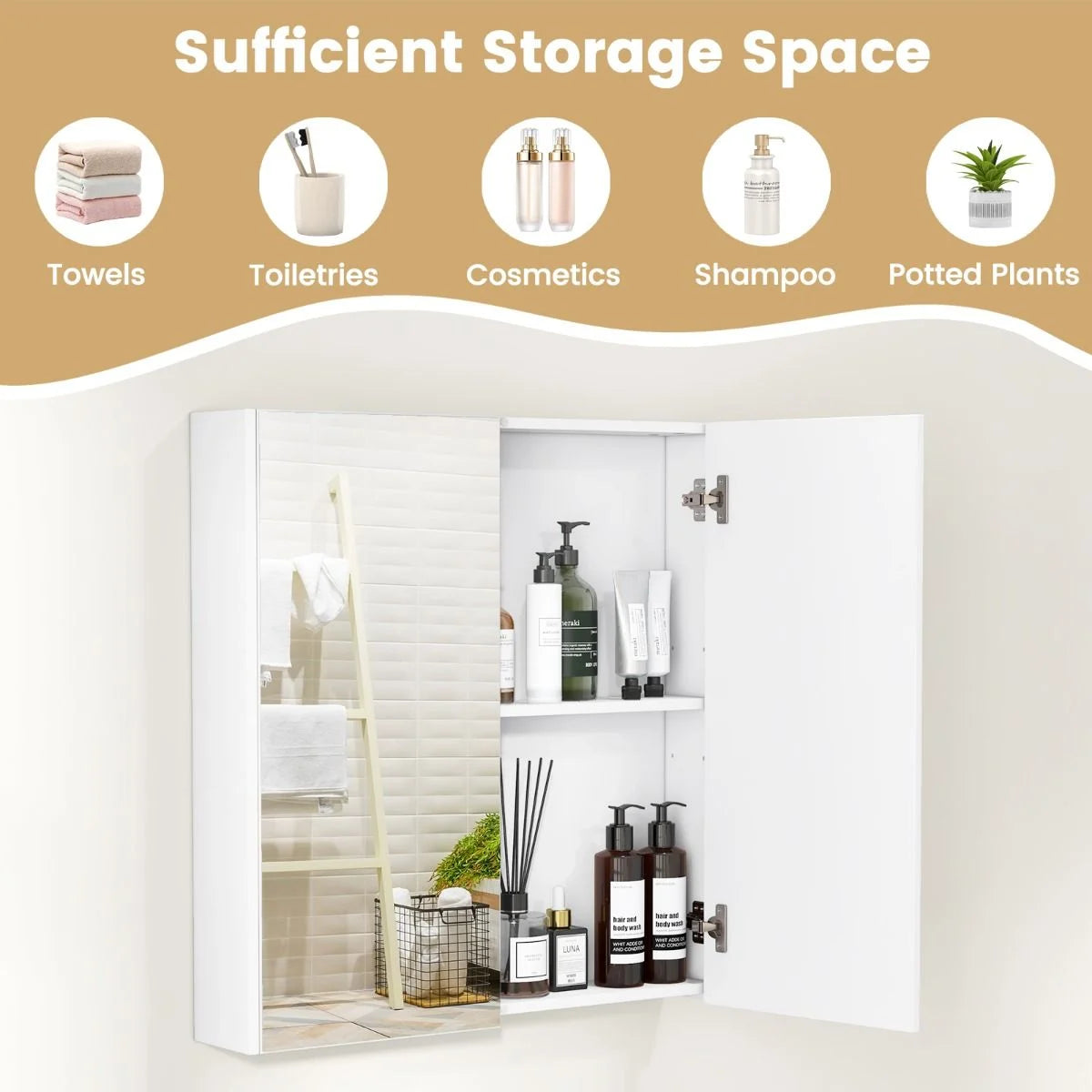 Sleek Medicine Cabinet with Double Mirrored Doors - Space-Saving Storage Solution for Your Bathroom