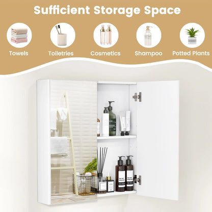 Sleek Medicine Cabinet with Double Mirrored Doors - Space-Saving Storage Solution for Your Bathroom