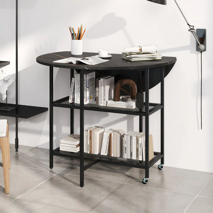 Round Kitchen Table Modern Dining Table with Drop Leaf Tabletop