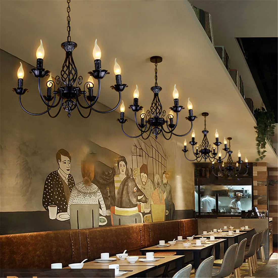 Black Chandeliers Lamp Lustres Modern Dining Living Room Hotel Indoor Light Decoration Wrought Iron Chandeliers Lighting
