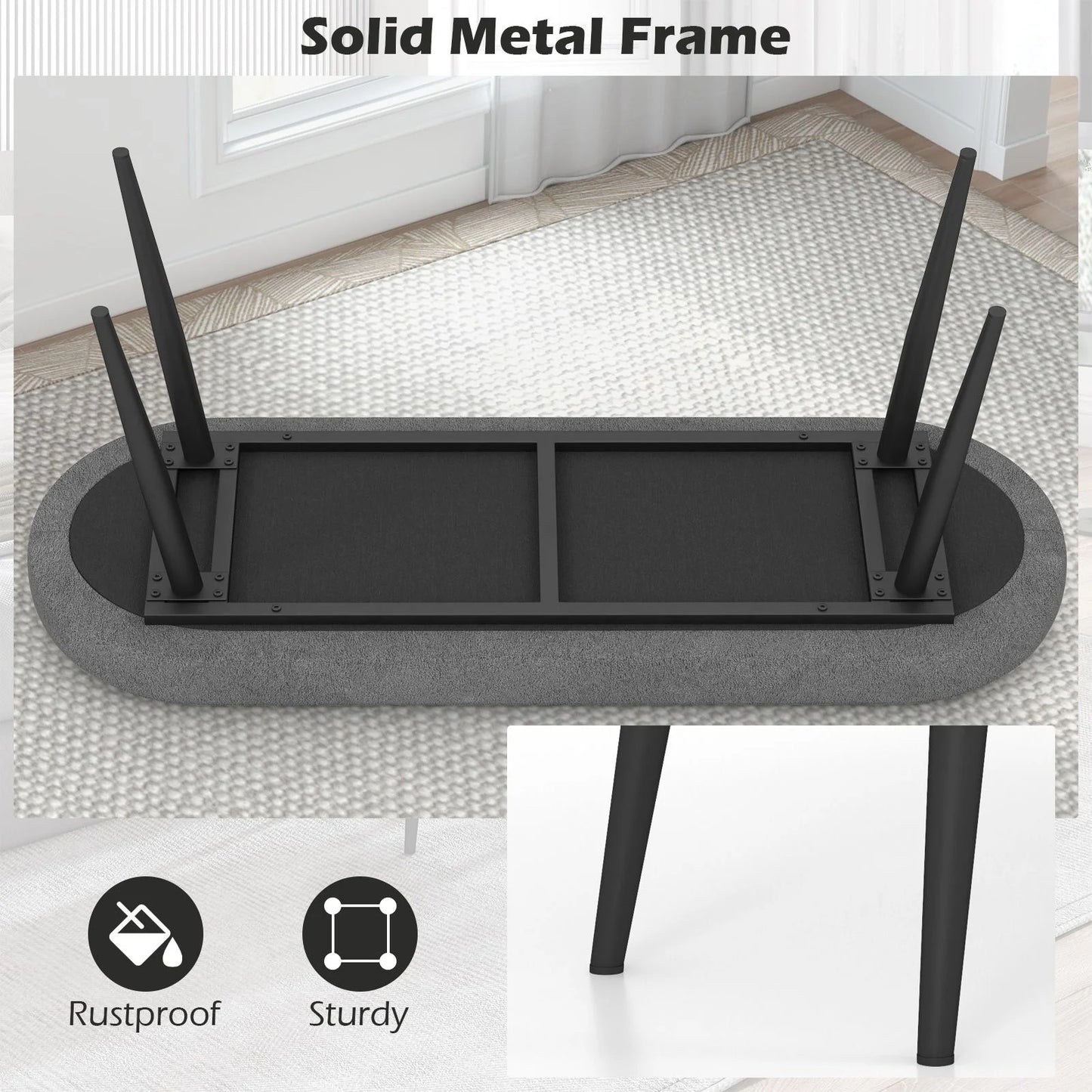 113 Cm Ottoman Bench with Sponge Padded Cushion for Entryway Living Room Foyer