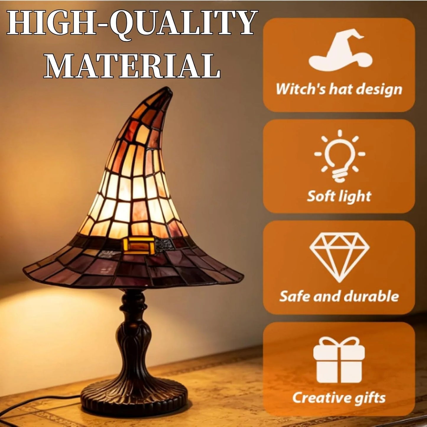 Stained Glass Witch Hat Lamp Magic LED Witch-Hat Lamp USB Creative Table Lamp Night Light for Bedroom Room Decor Halloween