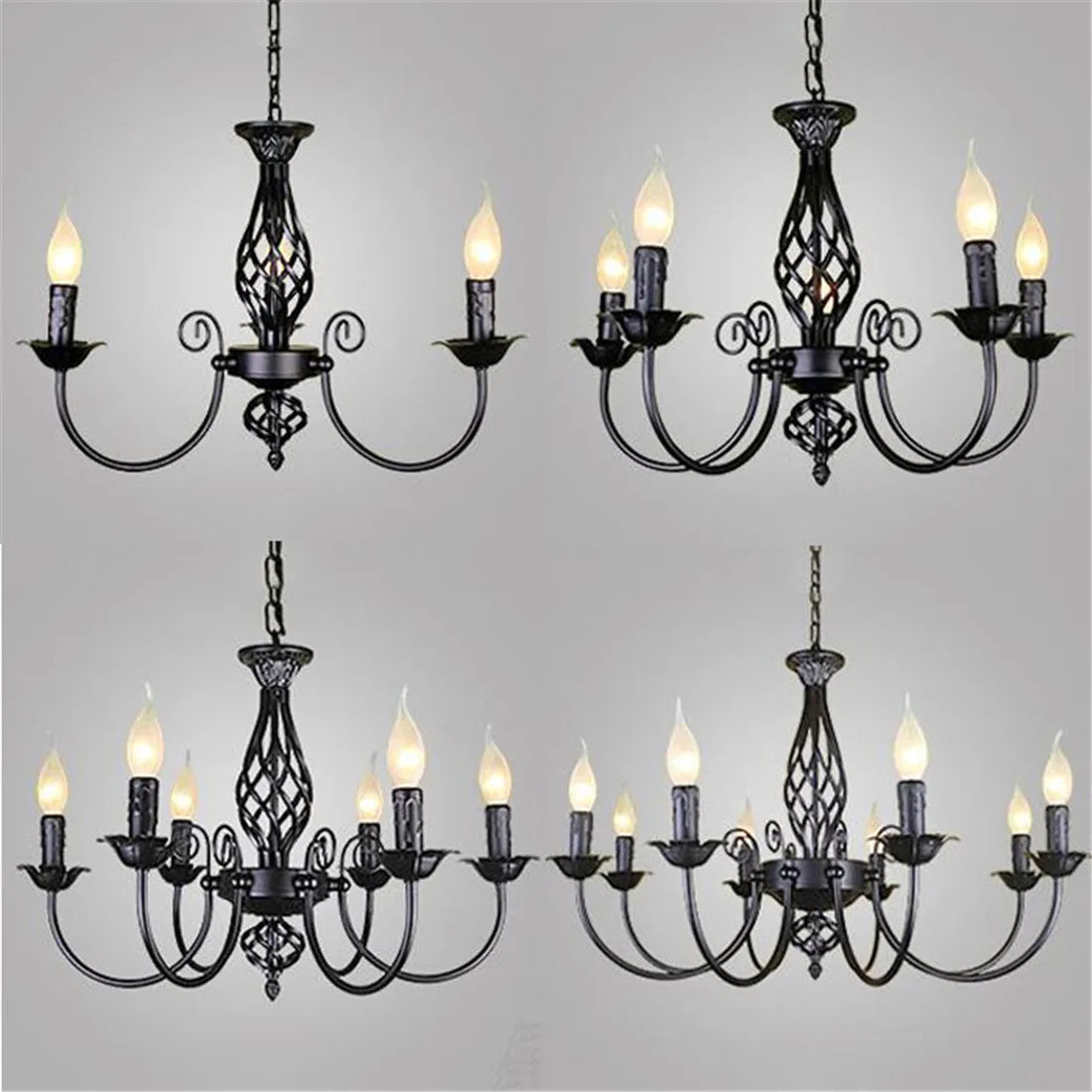 Black Chandeliers Lamp Lustres Modern Dining Living Room Hotel Indoor Light Decoration Wrought Iron Chandeliers Lighting