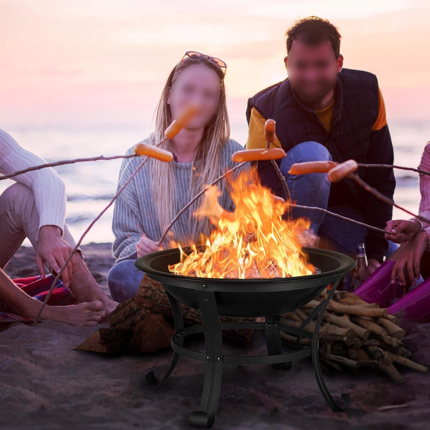 Outdoor Fire Pit for Garden, round Firepit Patio Heater for Camping Bonfire, Portable Fire Pit Steel Metal Bowl Wood Burning Firepits for Garden/Backyard
